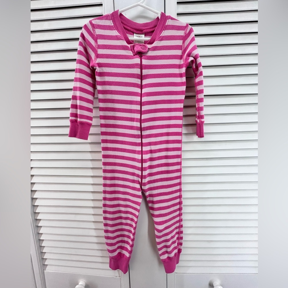 Hanna Andersson size 3 Pink Striped Kids One Piece zip up jammies